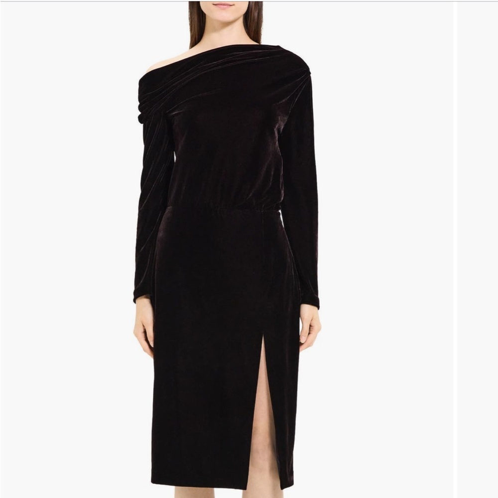 Theory Off the Shoulder Long Sleeve Stretch Velvet Dress